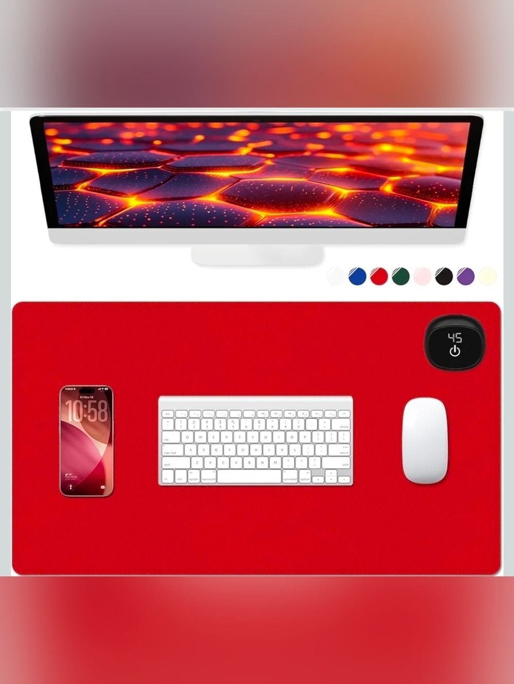 Heated Desk Pad, 23.6" x 14.2" Leather Non-Slip Warm Desk Pad, Large Mouse Mat w